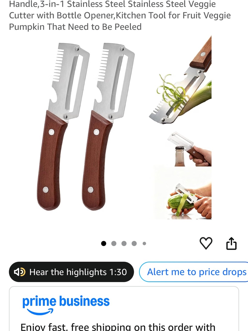 Stainless Steel 3-in-1 Vegetable Peeler with Brown Wooden Handle